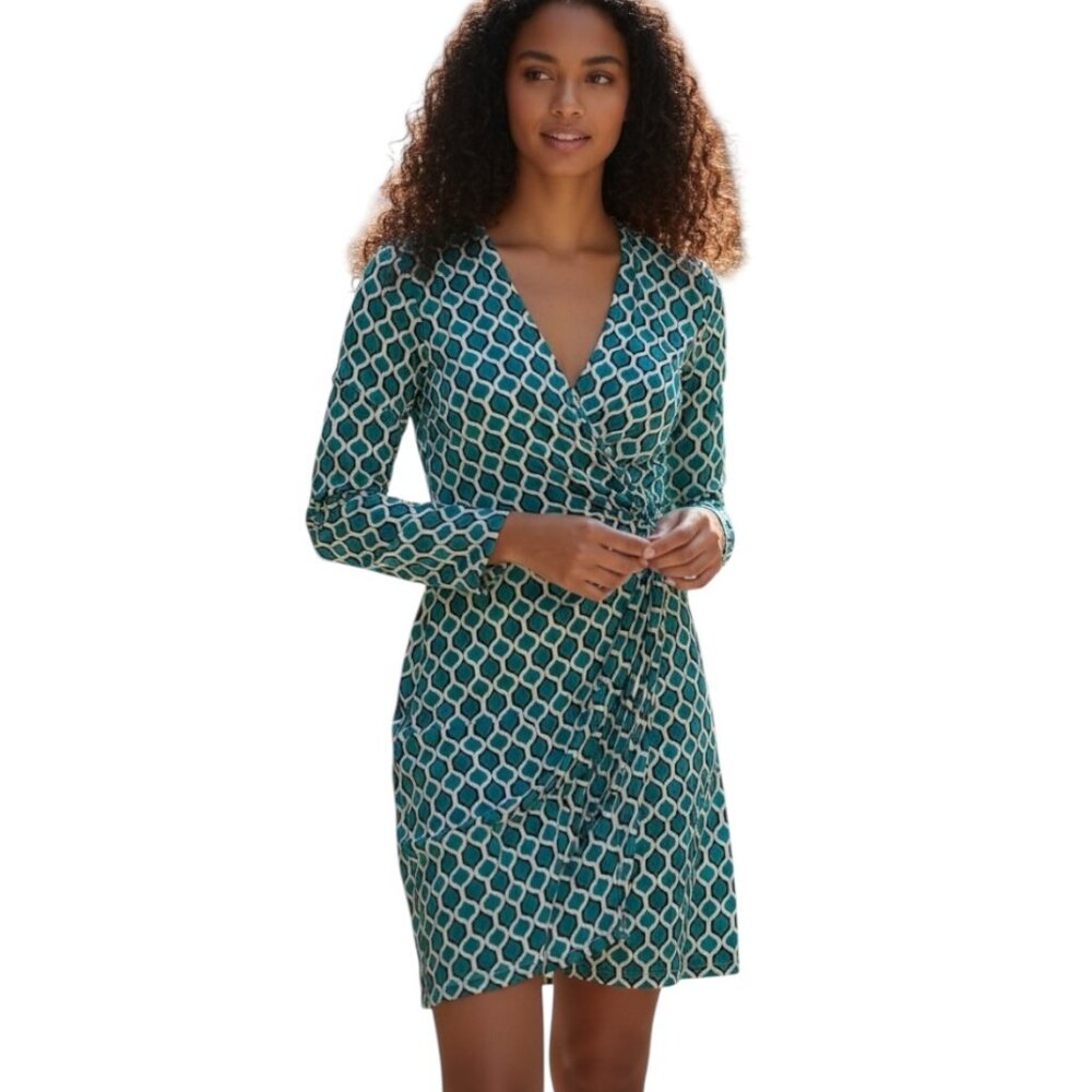 ZARA Blue Green Printed Mini Dress Women S Long Sleeve Boho Vacation